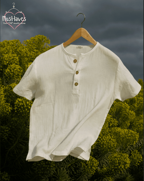 Henley Coord | Premium Muslin | Unisex  | White