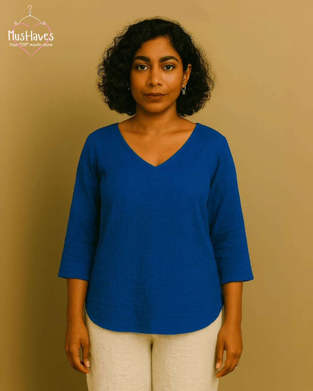 Women Premium Muslin T-Shirt – 100% Double Gauze | Loose Fit | A-Cut | Breathable Cobalt Blue