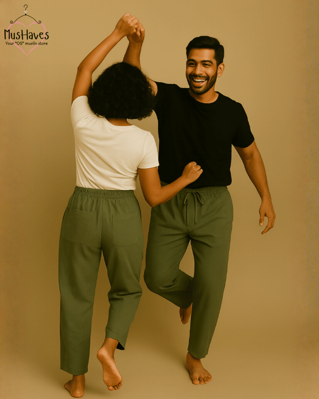 Breezy Muslin Relaxed Bottoms – Olive Green