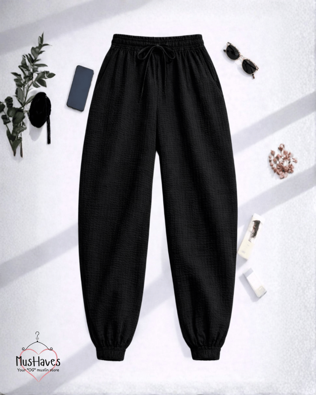 Premium Muslin Bottoms | 100% Organic Cotton | Unisex | Joggers | Charcoal Black