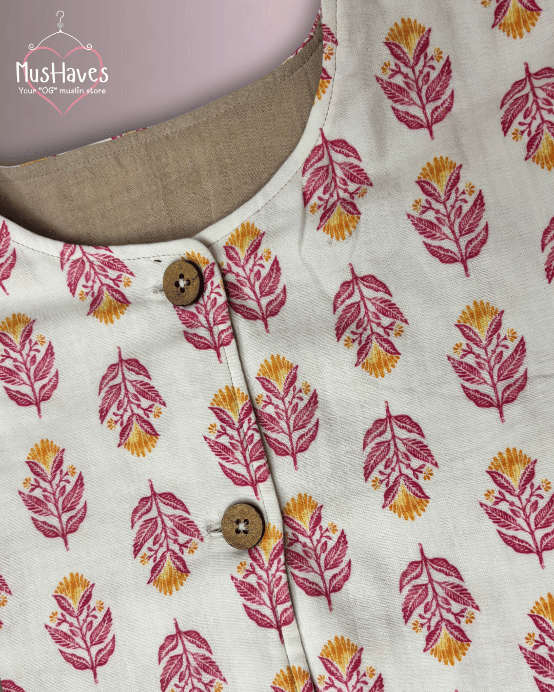 Premium Muslin Jacket | Women | 100% Organic Cotton | Mulmul | 4-Layer | 6-Layers | Reversible | Round Neck | 10°C to 25°C | Red Petal + Beige