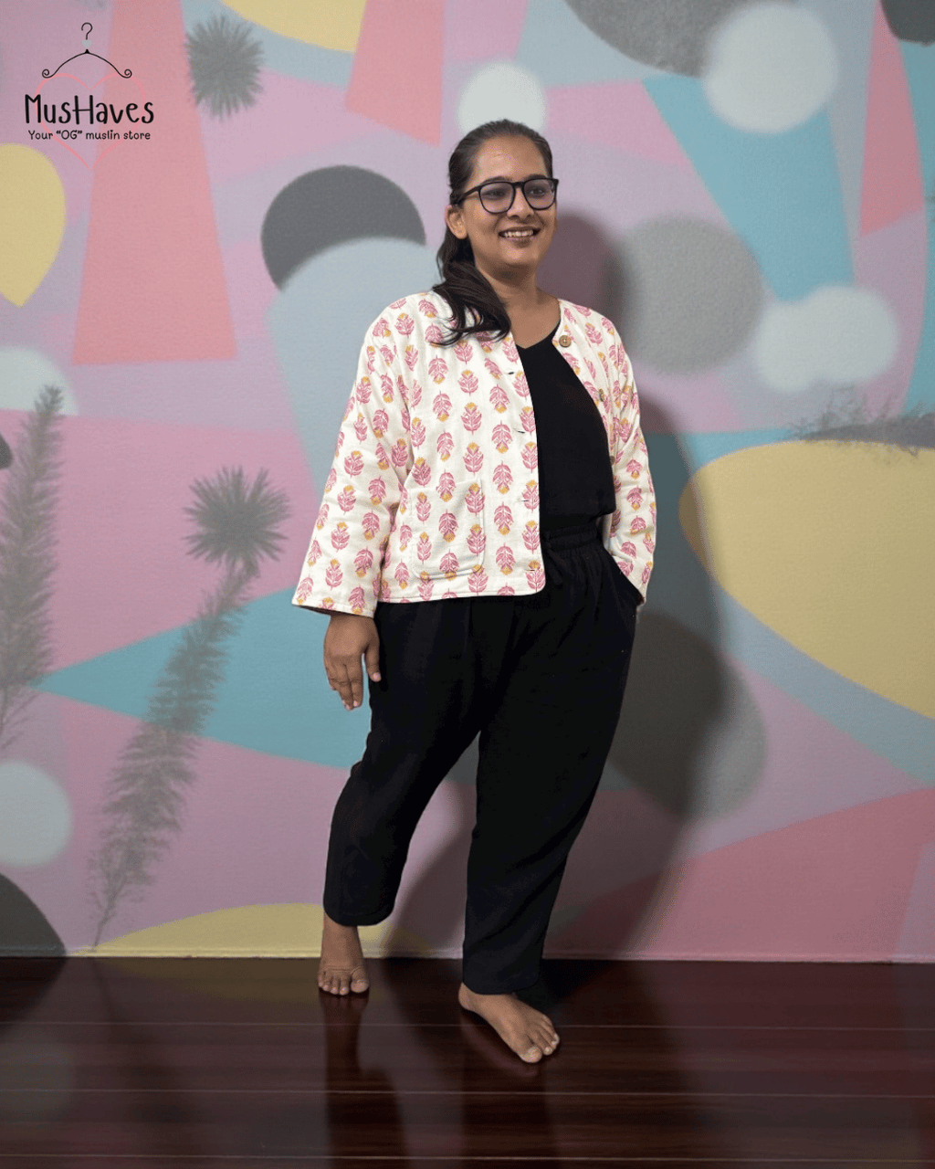 Premium Muslin Jacket | Women | 100% Organic Cotton | Mulmul | 4-Layer | 6-Layers | Reversible | Round Neck | 10°C to 25°C | Red Petal + Beige