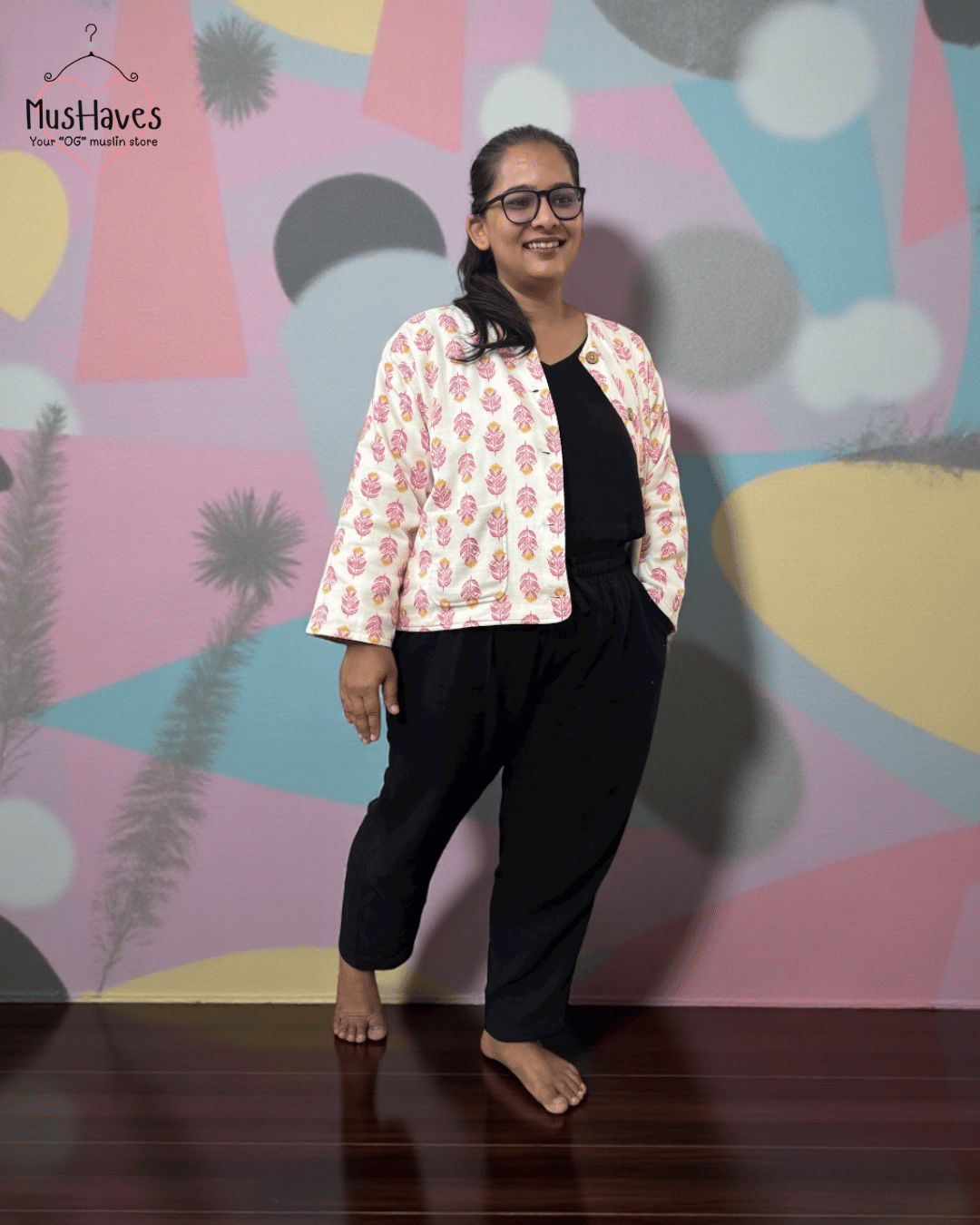 Premium Muslin Jacket | Women | 100% Organic Cotton | Mulmul | 4-Layer | 6-Layers | Reversible | Round Neck | 10°C to 25°C | Red Petal + Beige