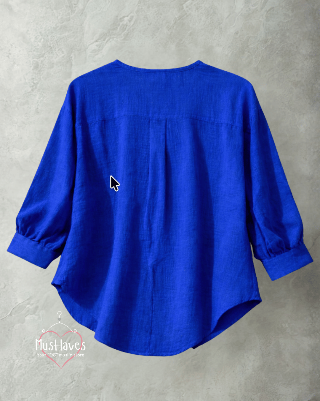 Women Premium Muslin Formal Blouse – 100% Double Gauze | Loose Fit | Silloute | Slit Round Neck | Cobalt Blue
