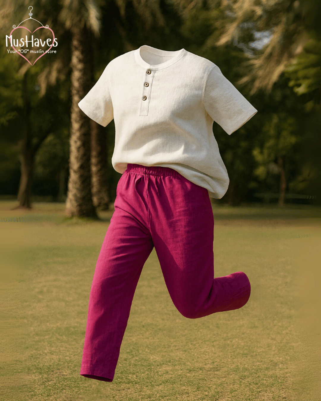 Premium Muslin Combo set | Teeshirt + Bottoms | White + Purple