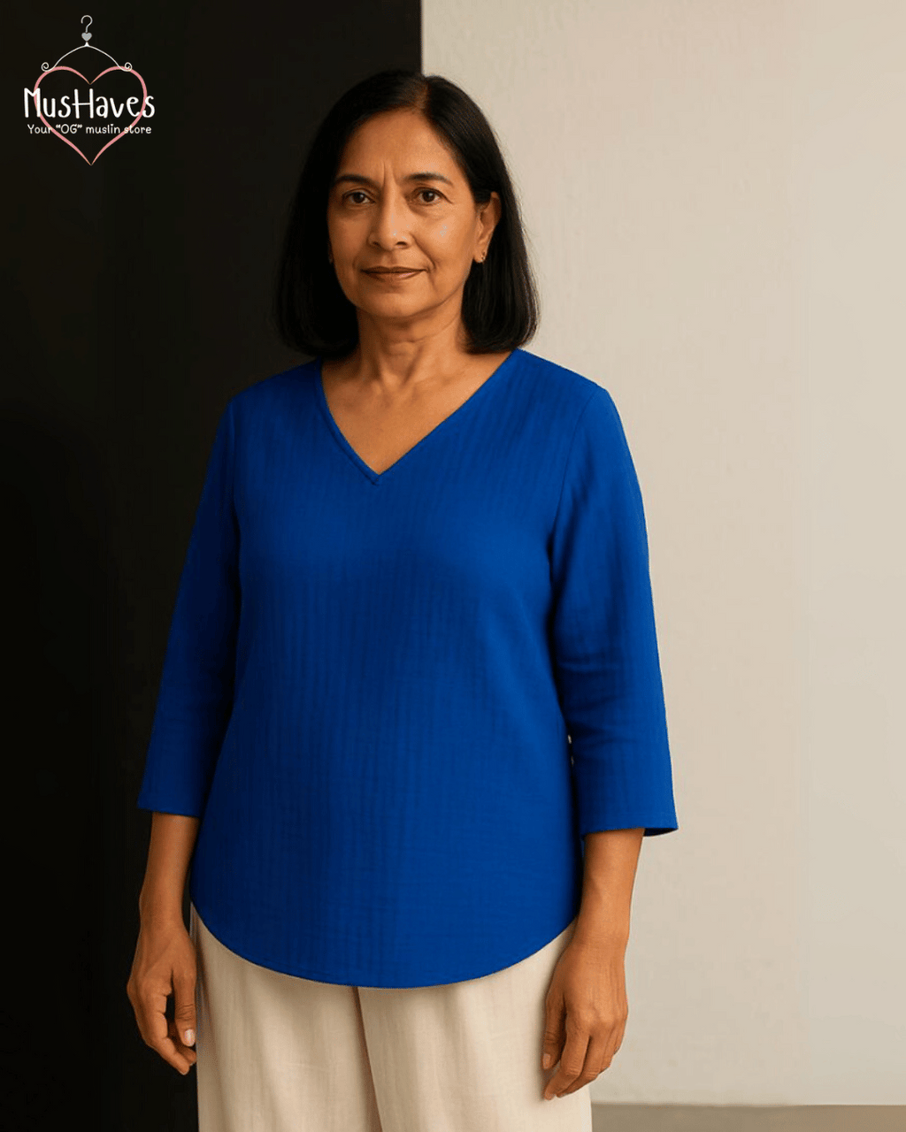 Women Premium Muslin T-Shirt – 100% Double Gauze | Loose Fit | A-Cut | Breathable Cobalt Blue