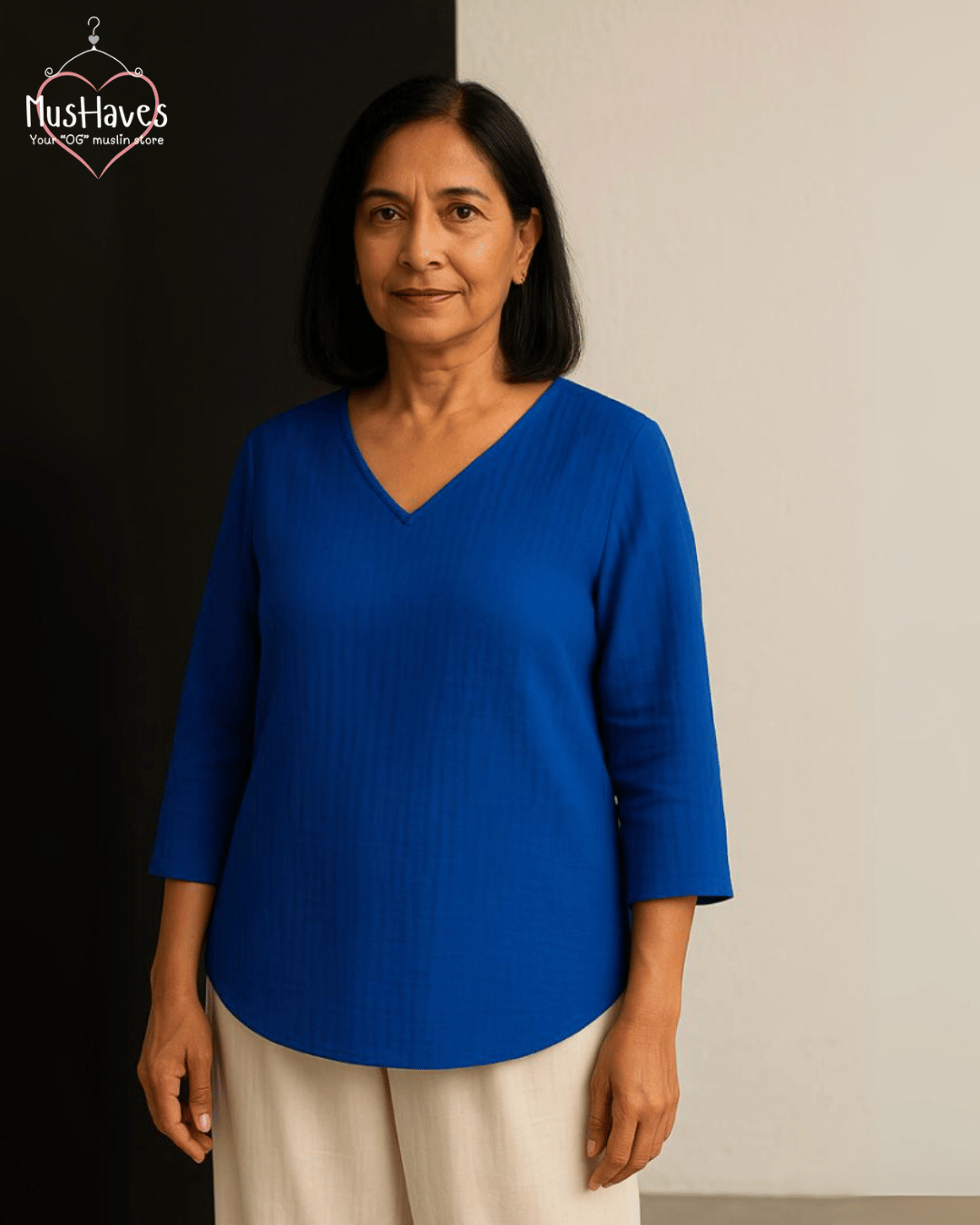 Women Premium Muslin T-Shirt – 100% Double Gauze | Loose Fit | A-Cut | Breathable Cobalt Blue