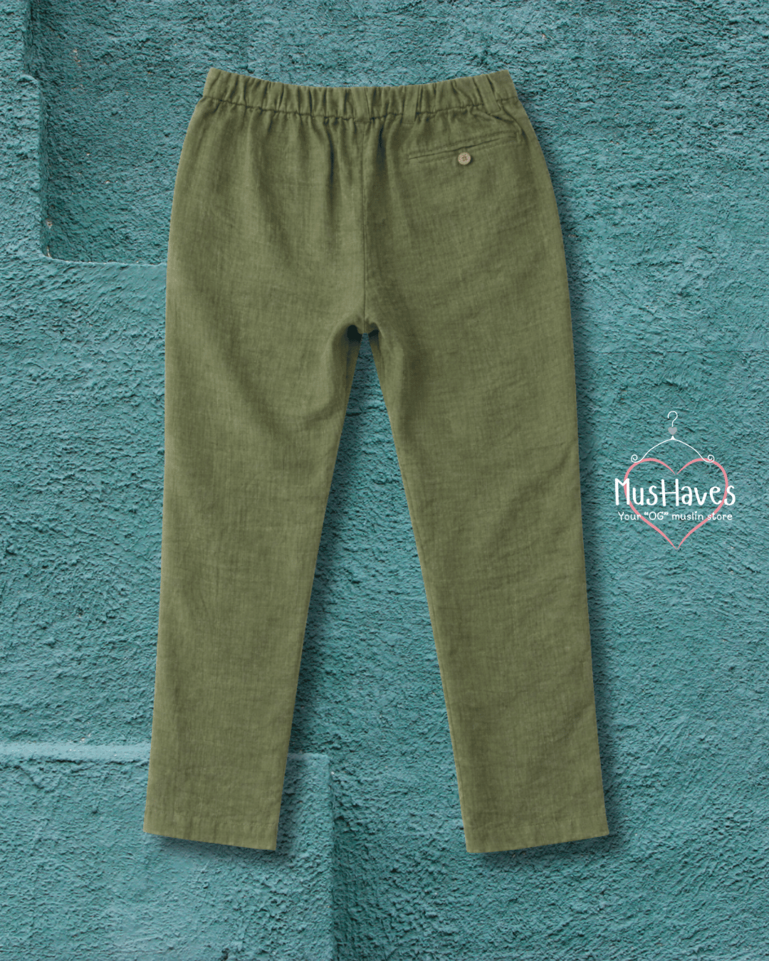 Premium Muslin Bottoms | 100% Organic Cotton | Unisex | Formal | Trouser | Pants | Olive Green