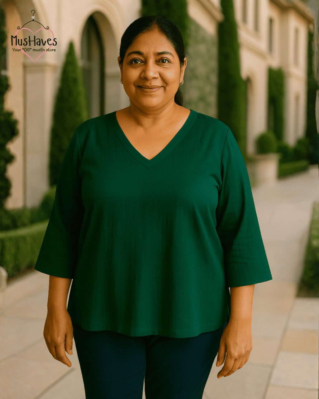 Women Premium Muslin T-Shirt – 100% Double Gauze | Loose Fit | A-Cut | Emerald Green