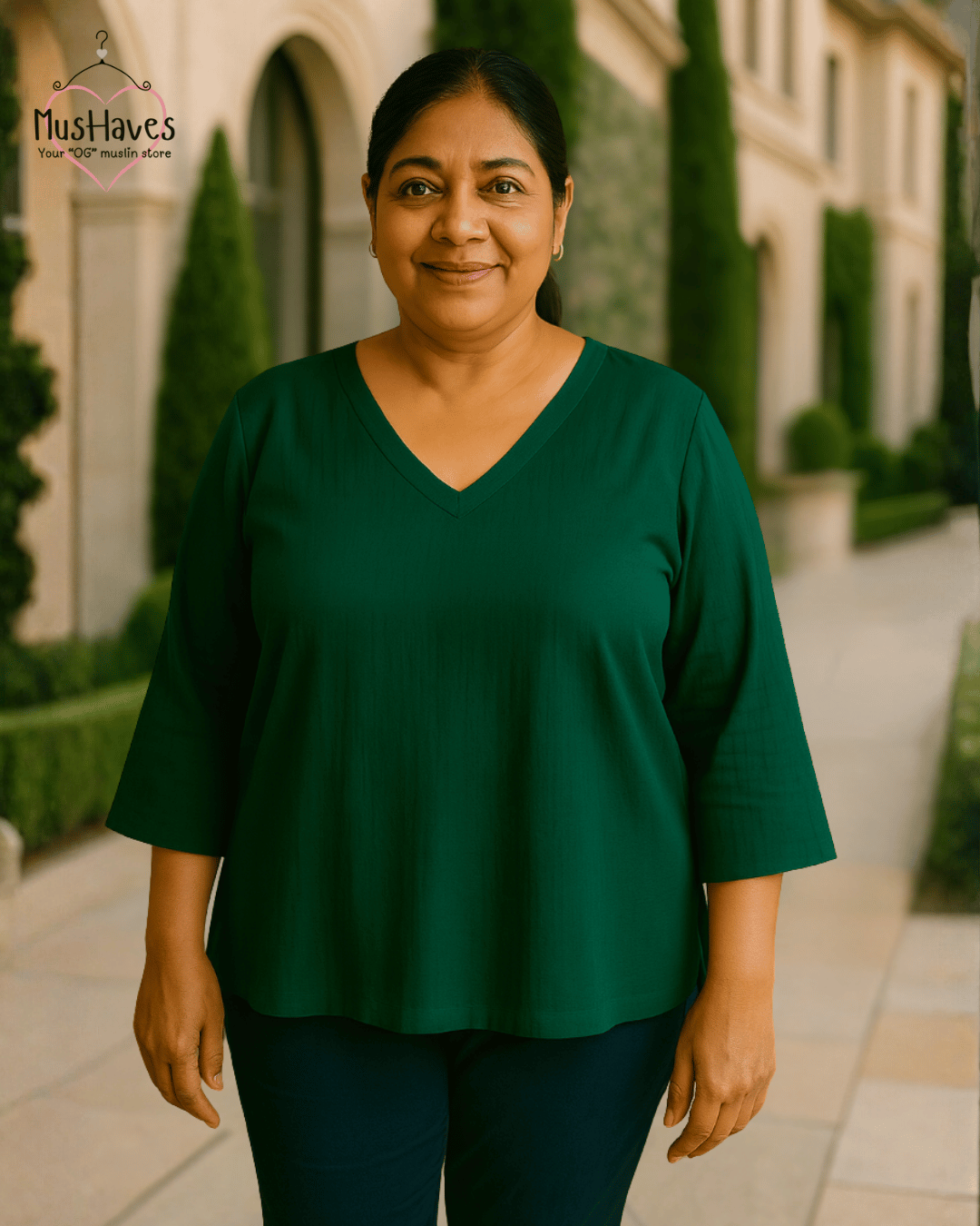 Women Premium Muslin T-Shirt – 100% Double Gauze | Loose Fit | A-Cut | Emerald Green