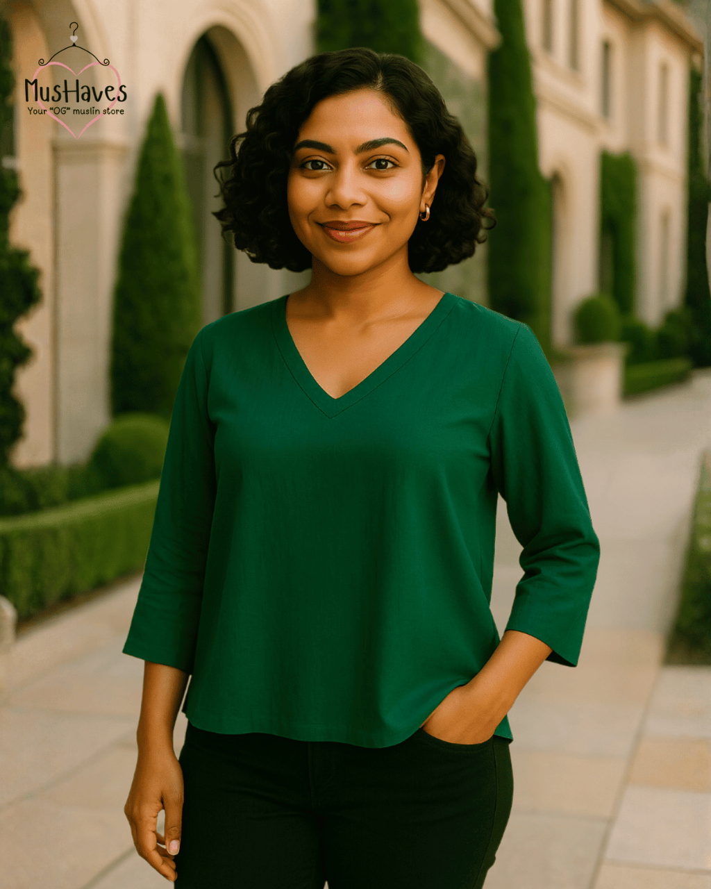 Women Premium Muslin T-Shirt – 100% Double Gauze | Loose Fit | A-Cut | Emerald Green