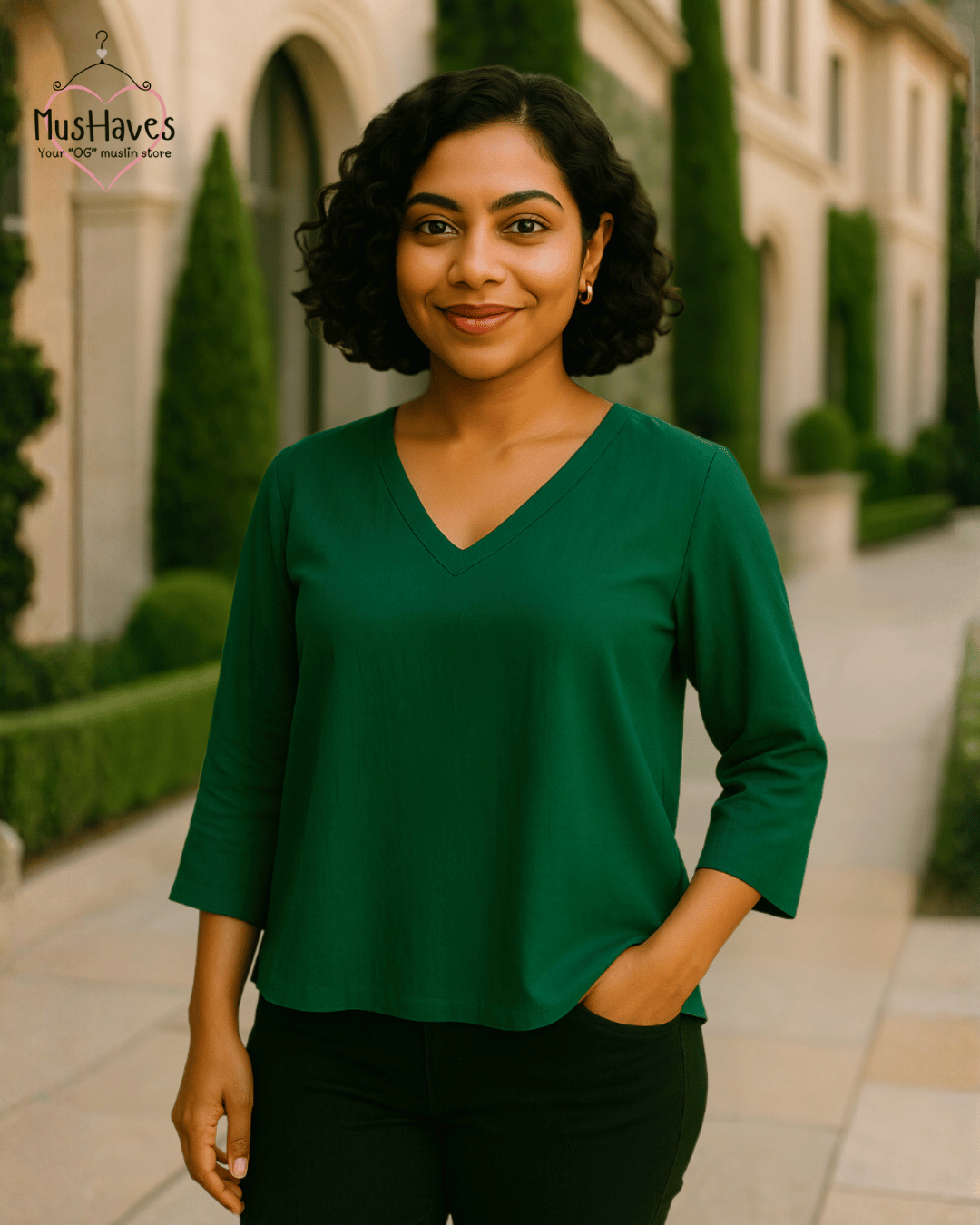 Women Premium Muslin T-Shirt – 100% Double Gauze | Loose Fit | A-Cut | Emerald Green