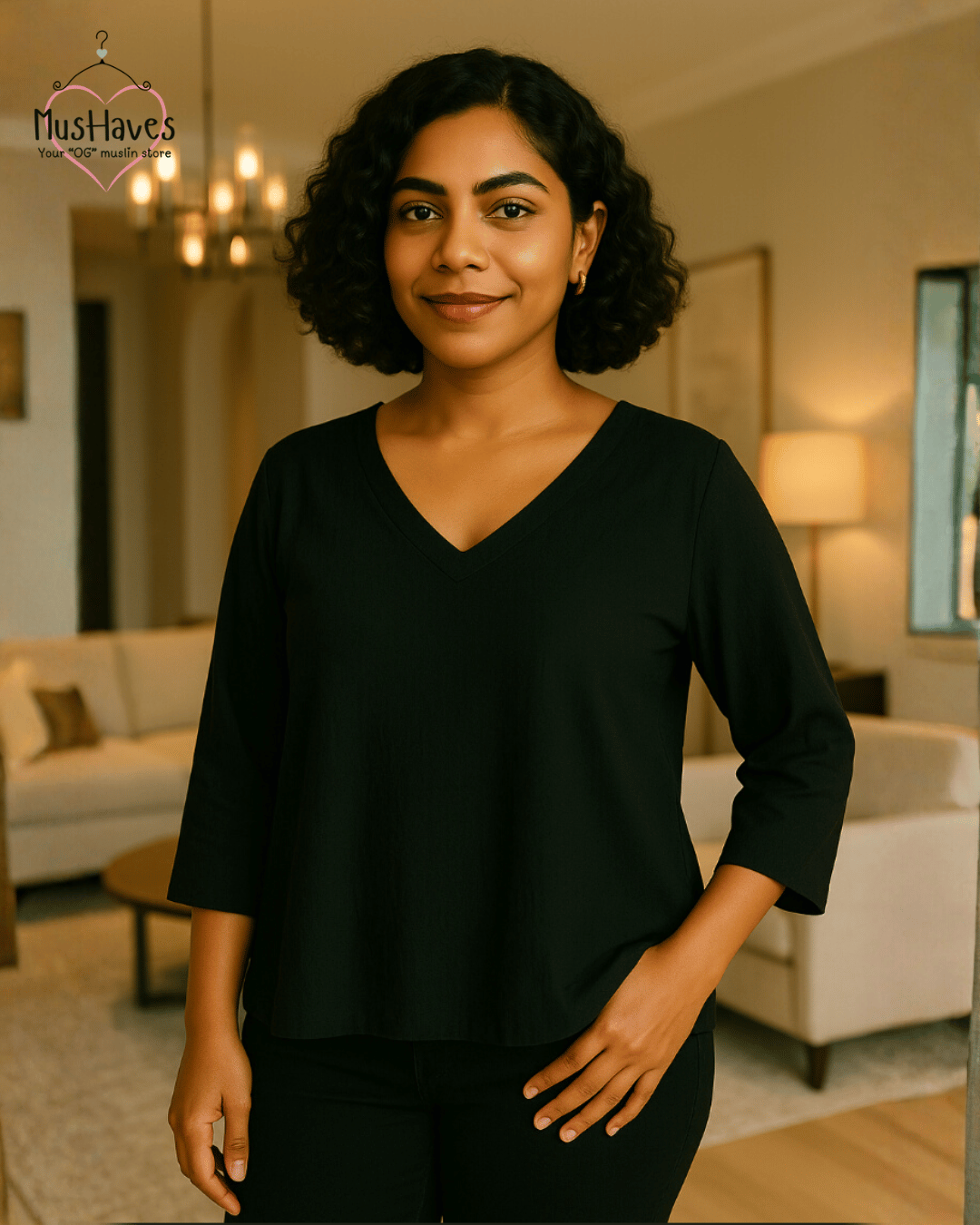 Women Premium Muslin T-Shirt – 100% Double Gauze | Loose Fit | A-Cut | Charcoal Black