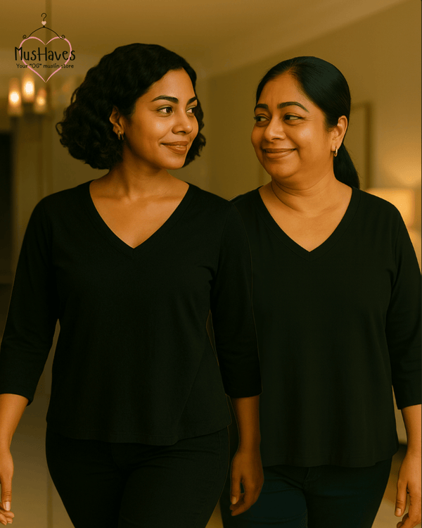 Breezy Muslin A Line V Neck Top – Charcoal Black