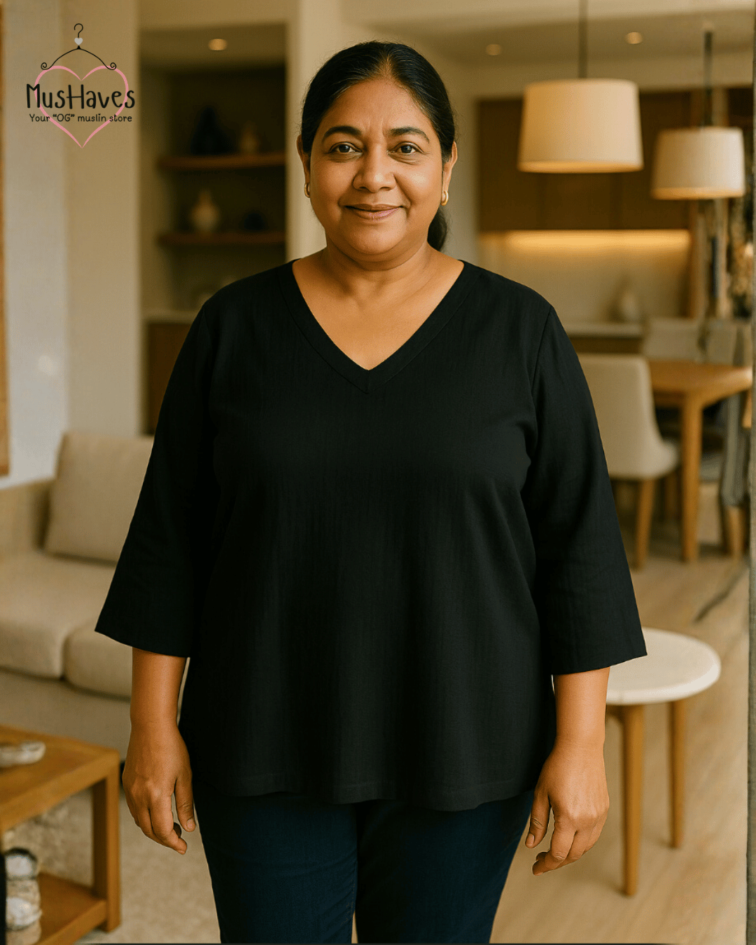 Women Premium Muslin T-Shirt – 100% Double Gauze | Loose Fit | A-Cut | Charcoal Black