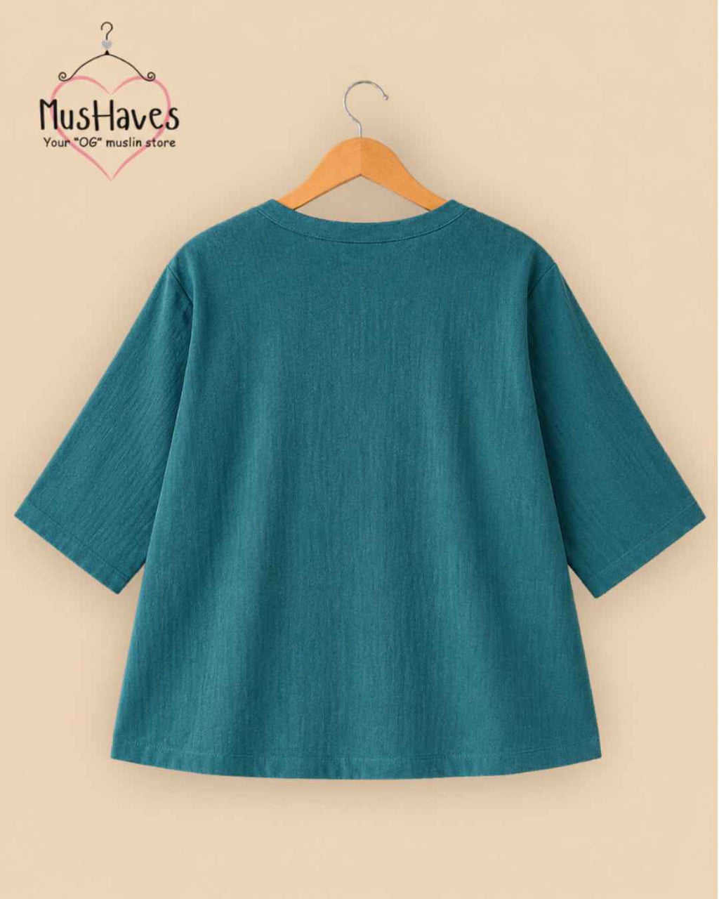 Breezy Muslin A Line V Neck Top – Teel Blue