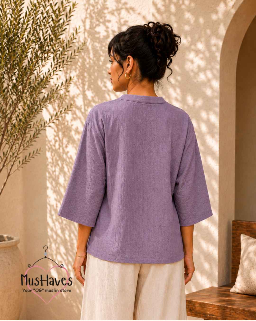Breezy Muslin A Line V Neck Top – Jamuni Purple