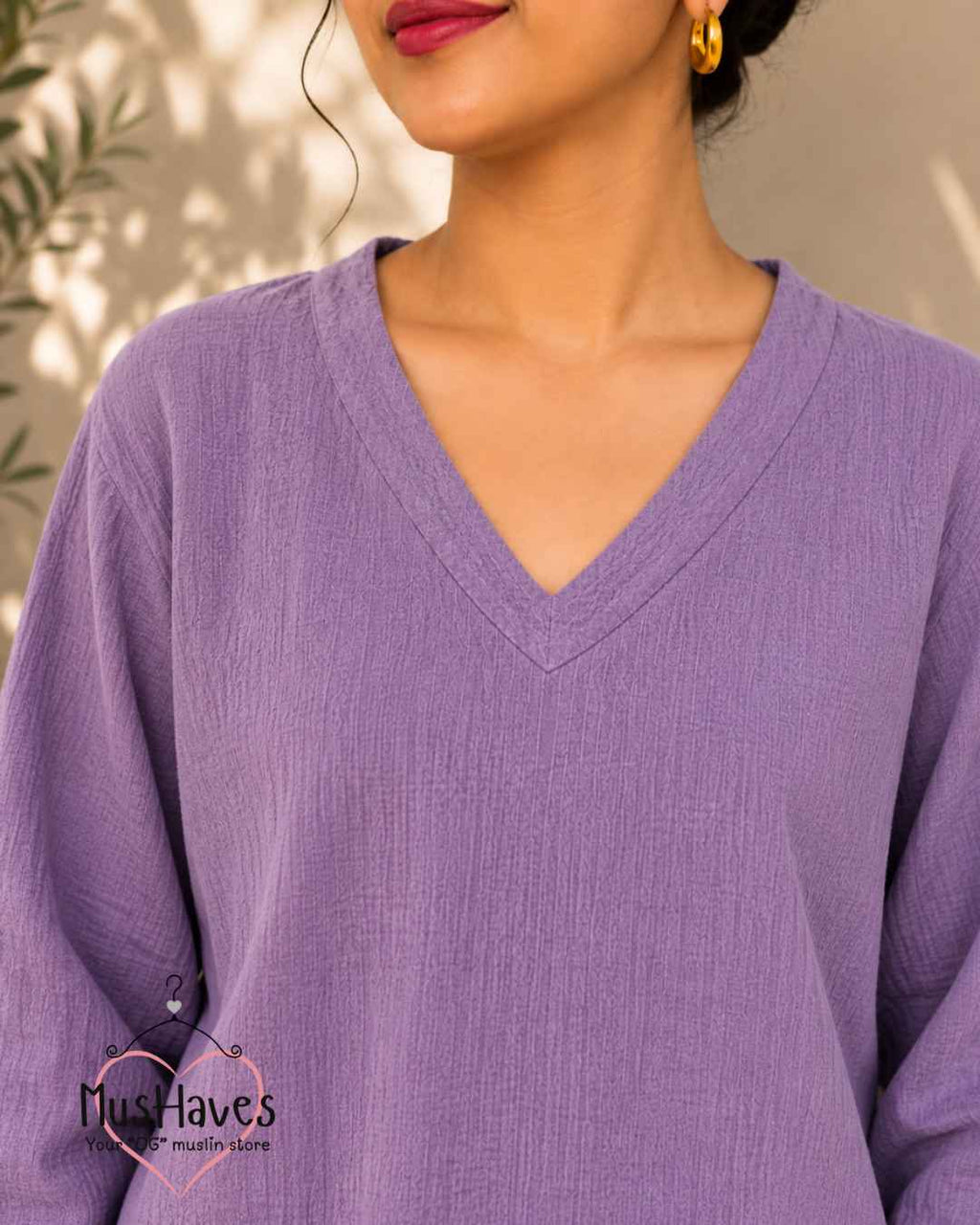 Breezy Muslin A Line V Neck Top – Jamuni Purple