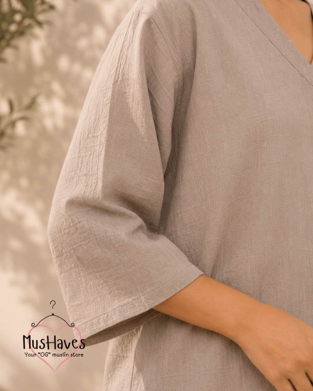 Breezy Muslin A Line V Neck Top – Desert Taupe