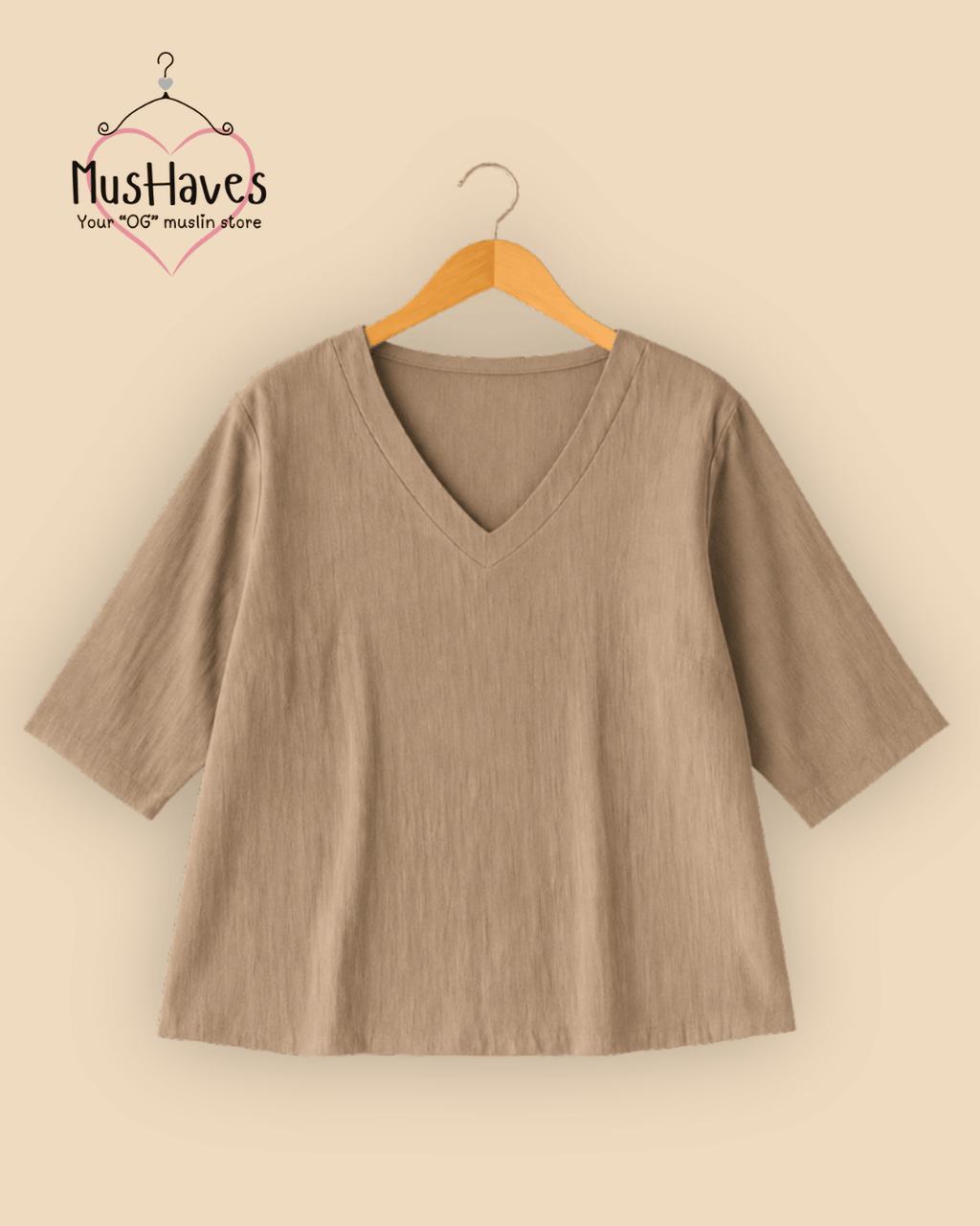 Breezy Muslin A Line V Neck Top – Desert Taupe