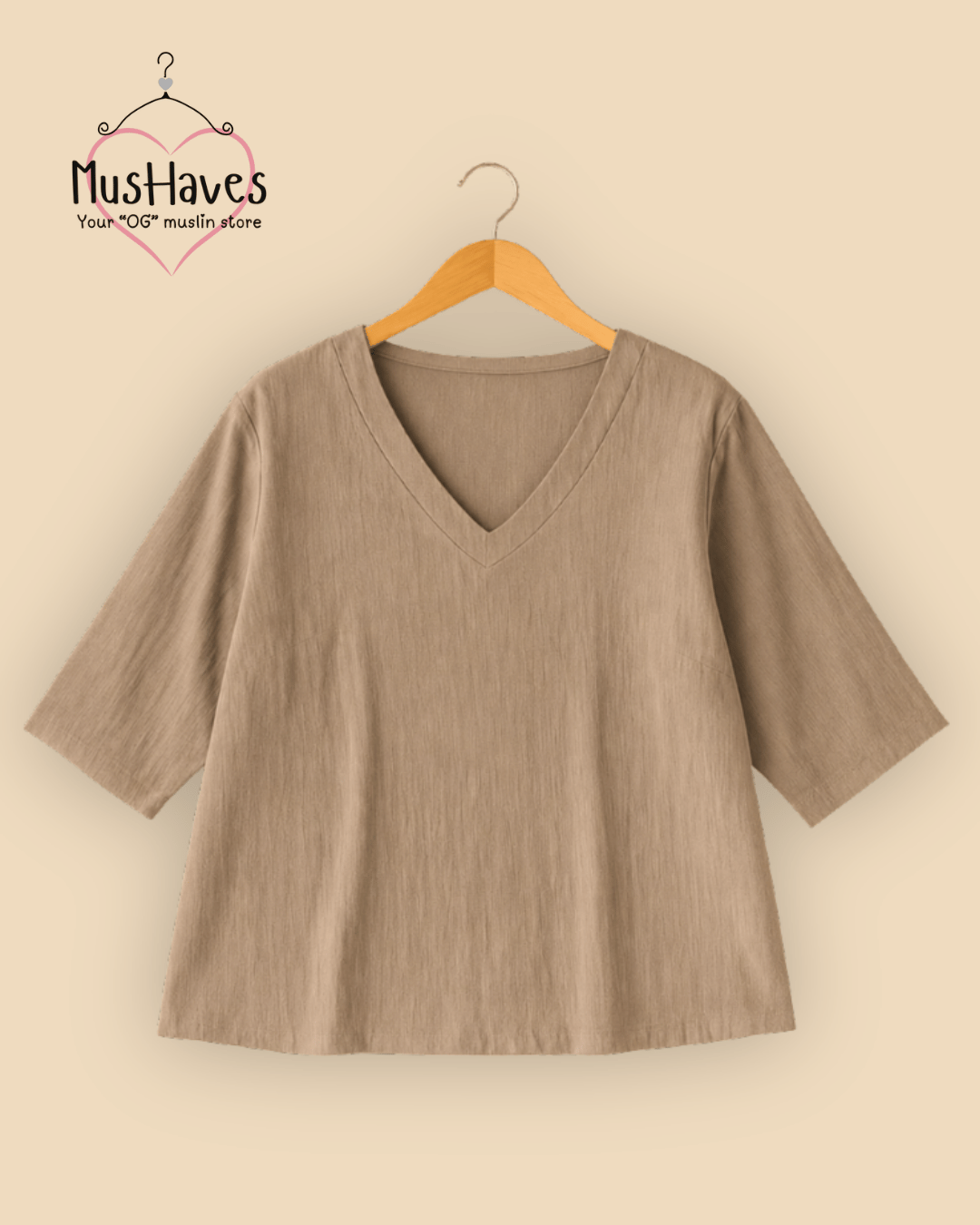 Breezy Muslin A Line V Neck Top – Desert Taupe