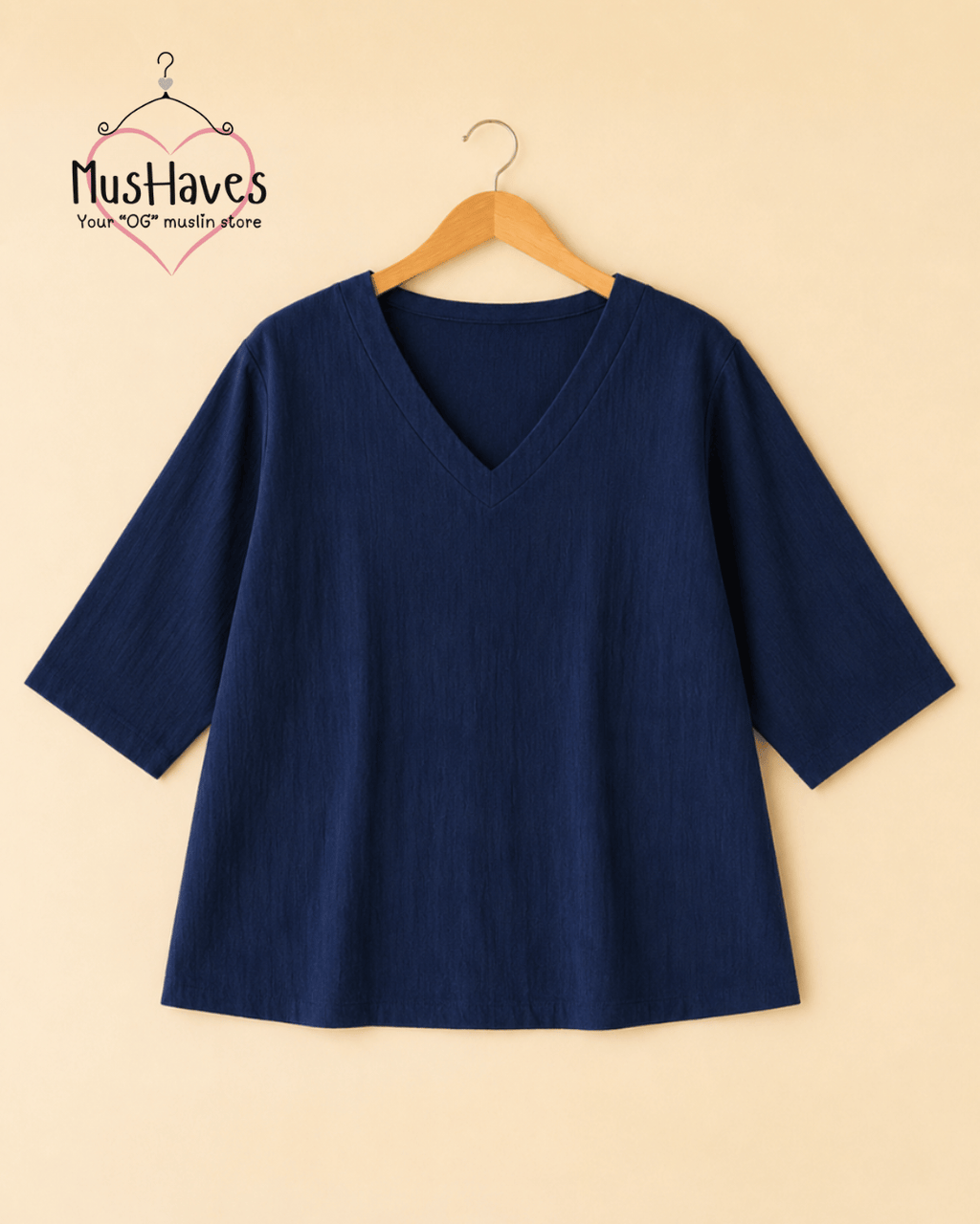 Breezy Muslin A Line V Neck Top – Royal Blue