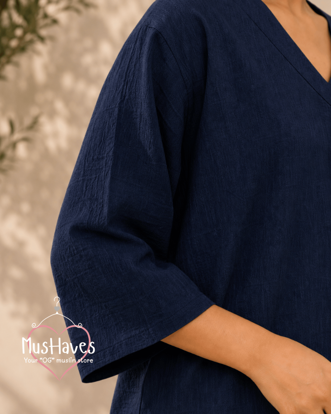 Breezy Muslin A Line V Neck Top – Royal Blue