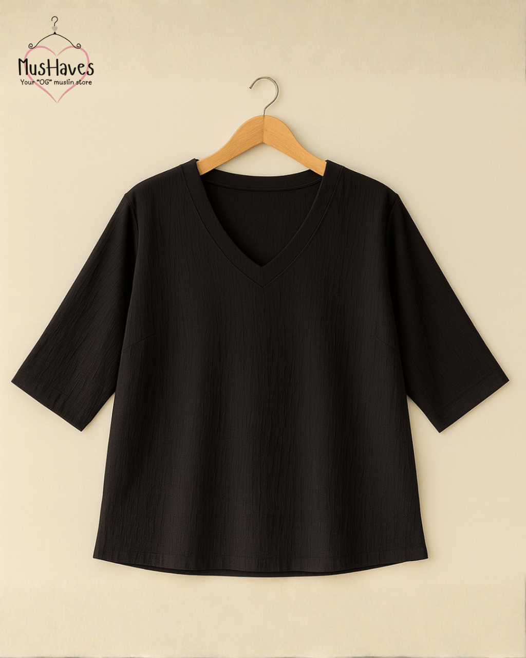 Women Premium Muslin T-Shirt – 100% Double Gauze | Loose Fit | A-Cut | Charcoal Black