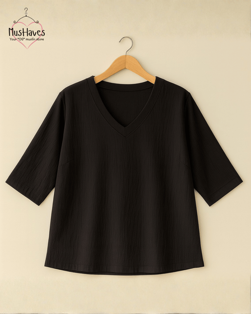 A-Line Coord Set | Premium Muslin | V-Neck | Black