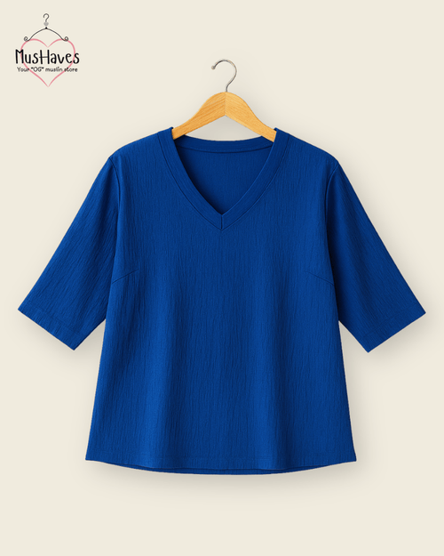 Breezy Muslin A Line V Neck Top – Cobalt Blue