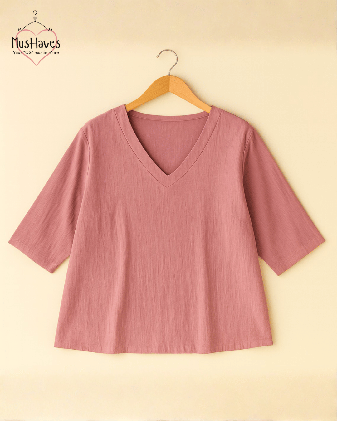 Breezy Muslin A Line V Neck Top – Dusty Rose