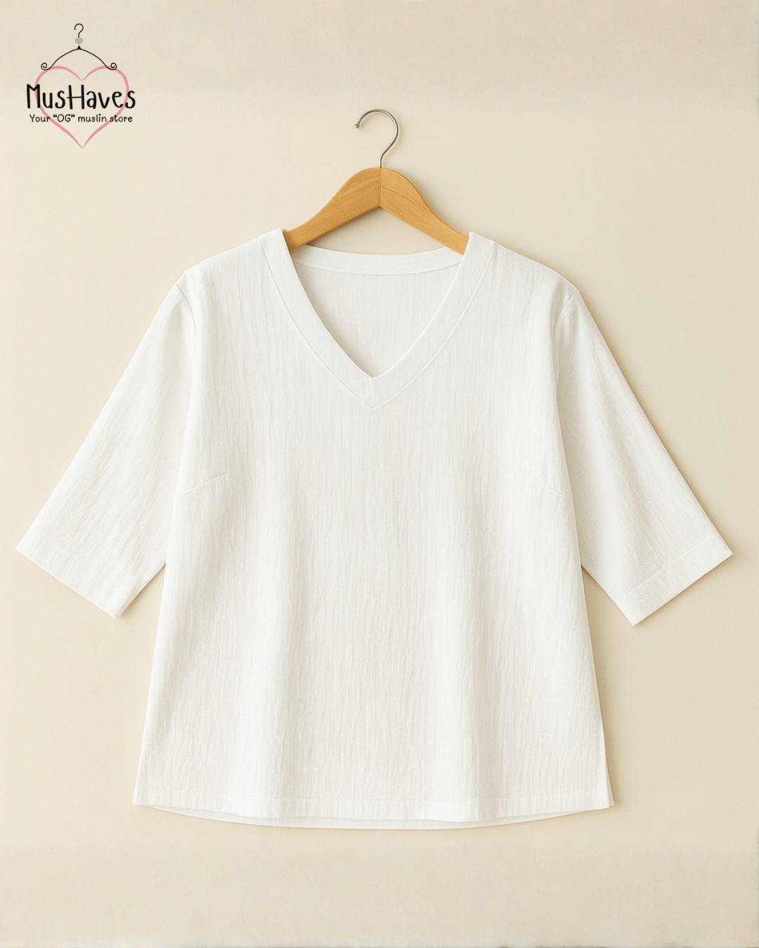 Breezy Muslin A Line V Neck Top – Pearl White