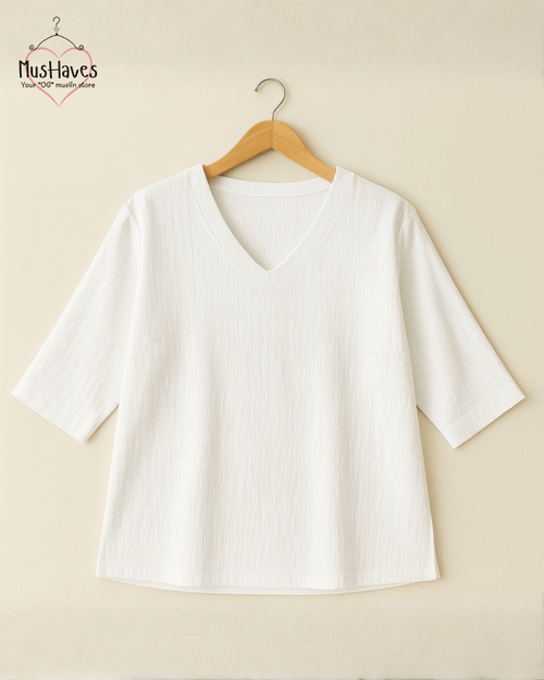 A-Line Coord Set | Premium Muslin | V-Neck | White