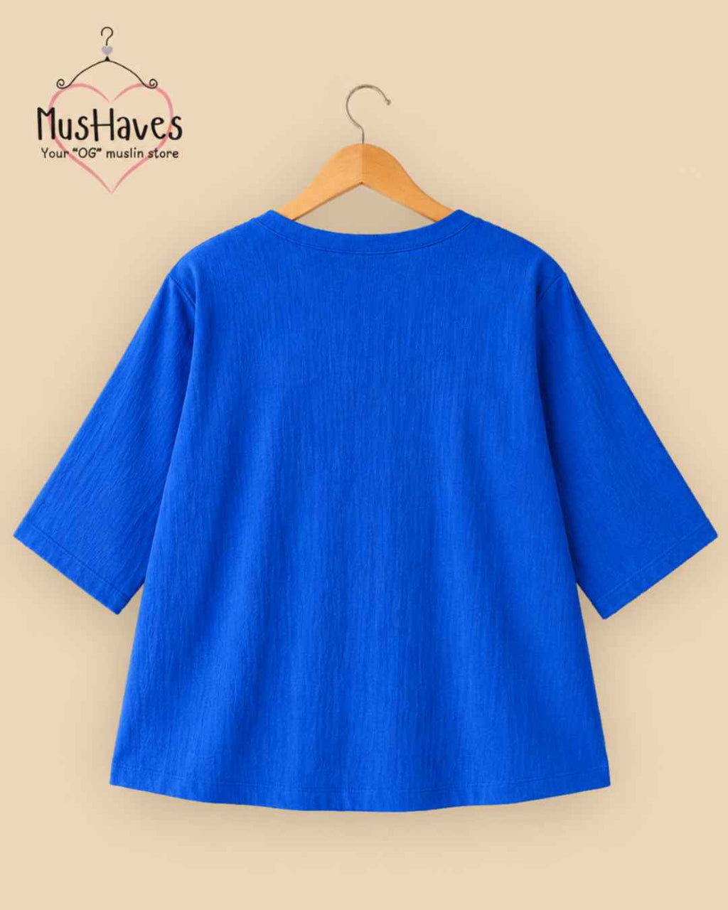 Breezy Muslin A Line V Neck Top – Bright Blue