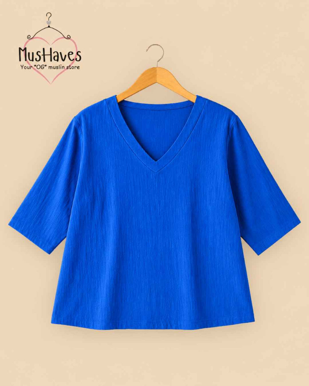 Breezy Muslin A Line V Neck Top – Bright Blue