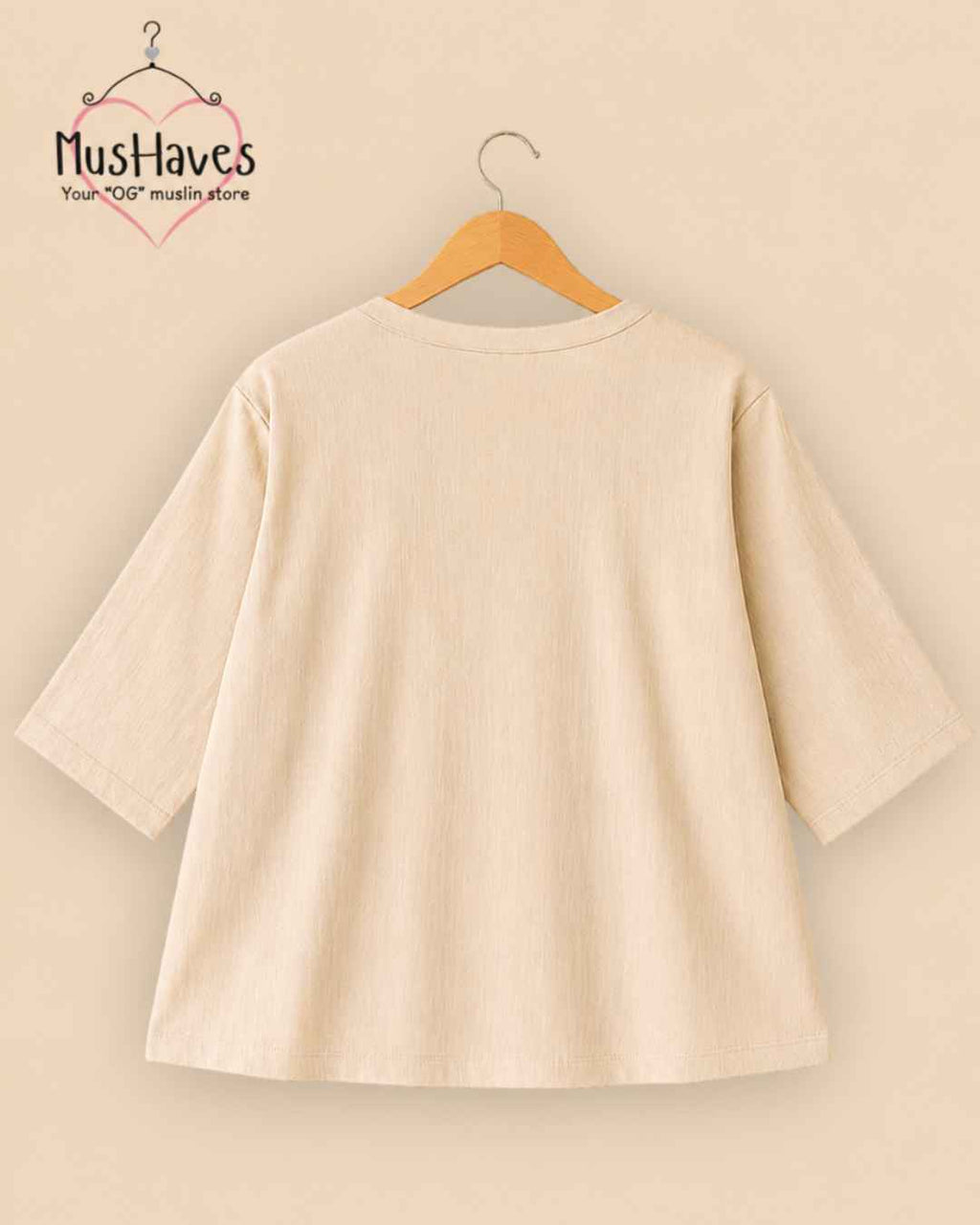 Breezy Muslin A Line V Neck Top – Beige