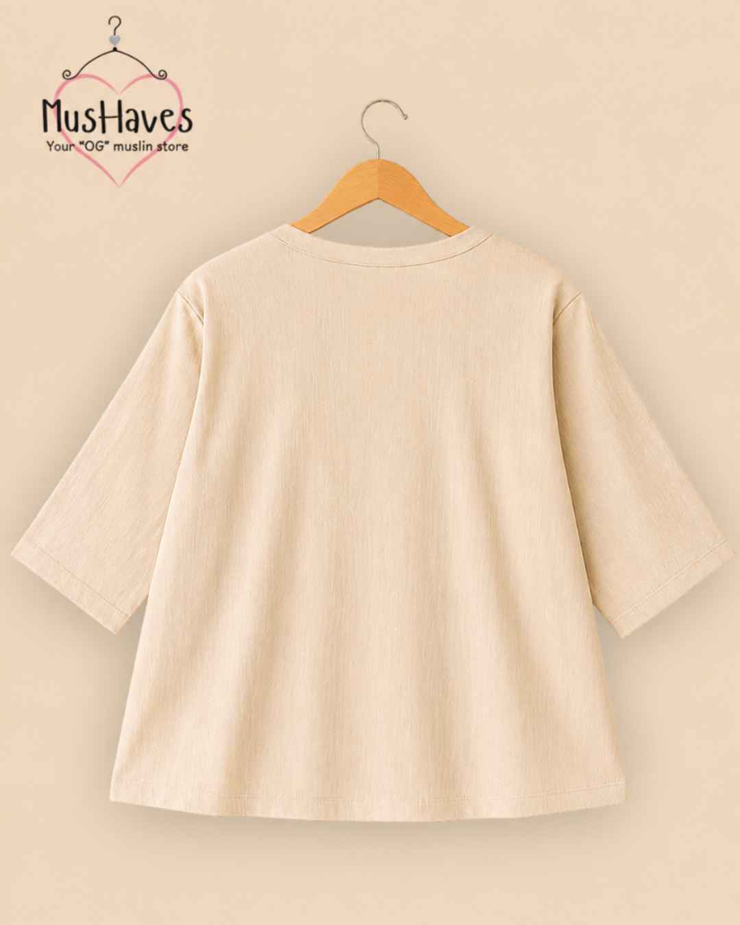 Breezy Muslin A Line V Neck Top – Beige