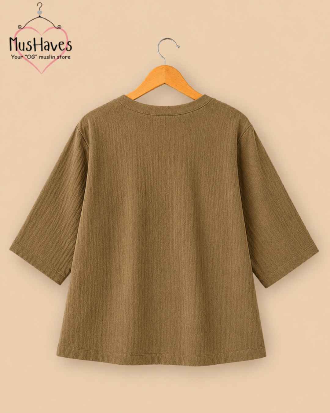 Breezy Muslin A Line V Neck Top – Olive Brown