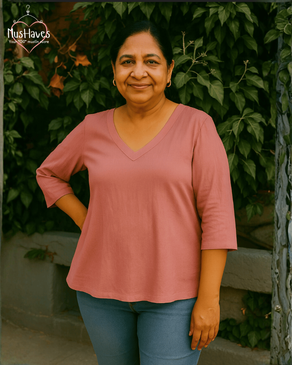 Women Premium Muslin T-Shirt – 100% Double Gauze | Loose Fit | A-Cut | Dusty Rose