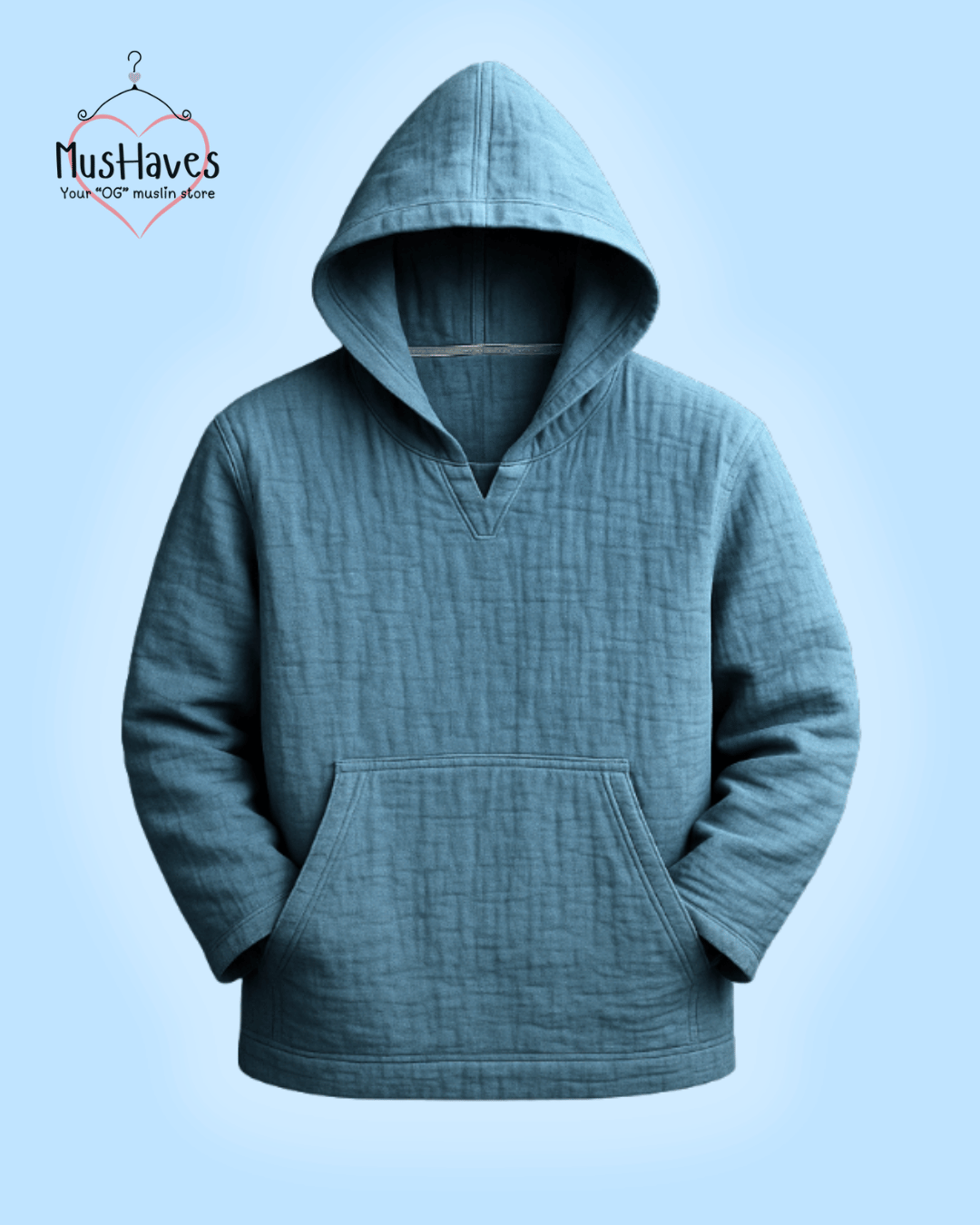 Premium Muslin Hoodie | Unisex | 100% Organic Cotton | Mulmul | Anti Static | Breathable | Skin Friendly | Winter Essential | Dusty Steel Blue