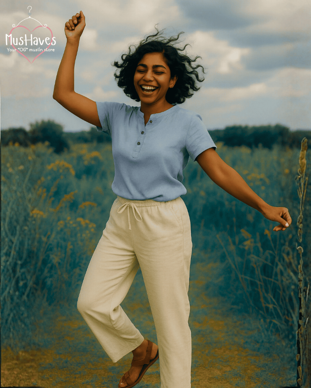 Premium Muslin Combo set | Teeshirt + Bottoms | Powder Blue + White