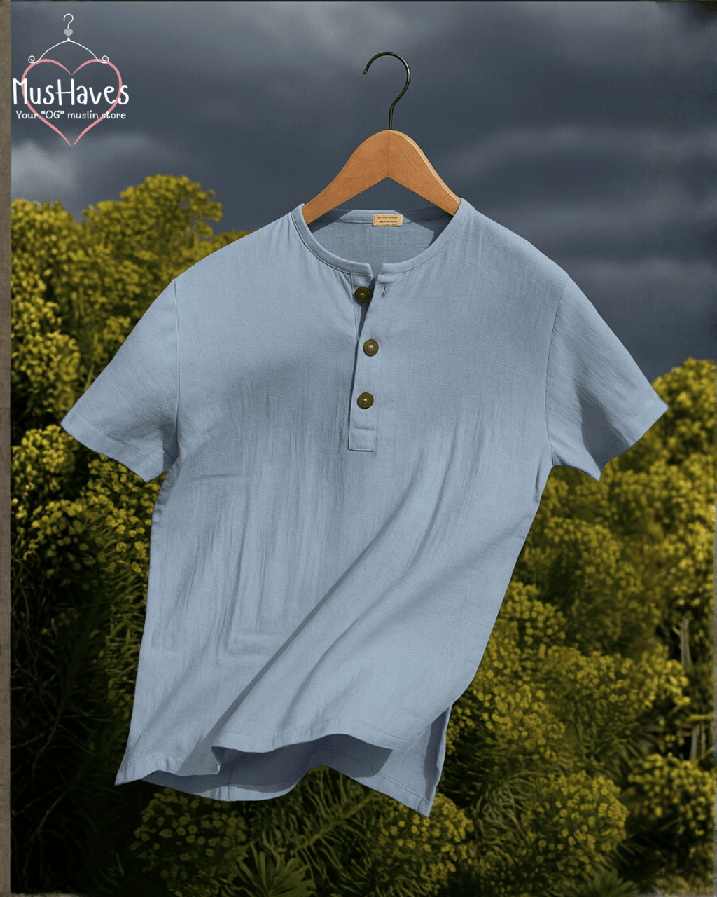 Premium Muslin Combo set | Teeshirt + Bottoms | Powder Blue + White