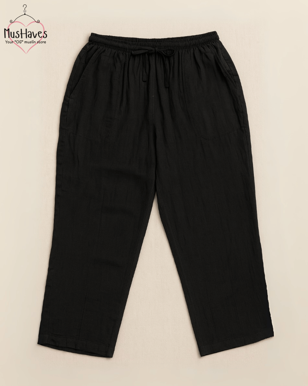 Premium Muslin Bottoms | 100% Organic Cotton | Unisex | Black