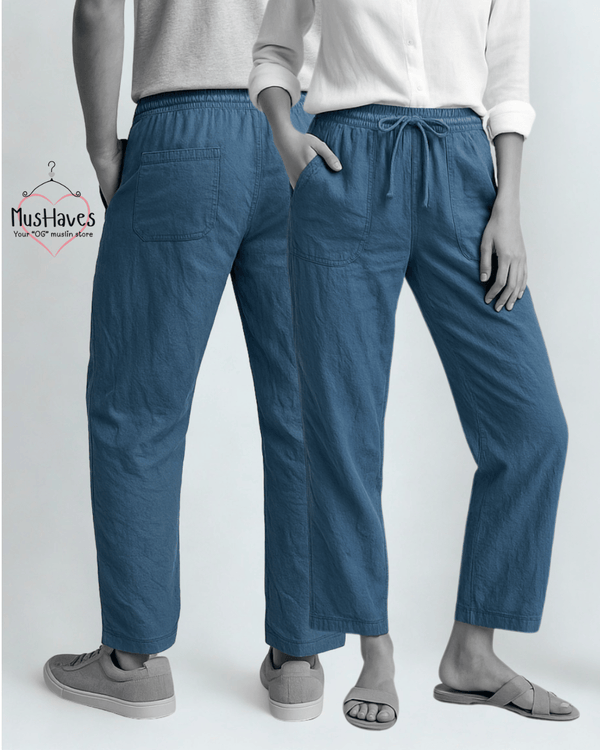 Breezy Muslin Relaxed Bottoms – Deep Blue