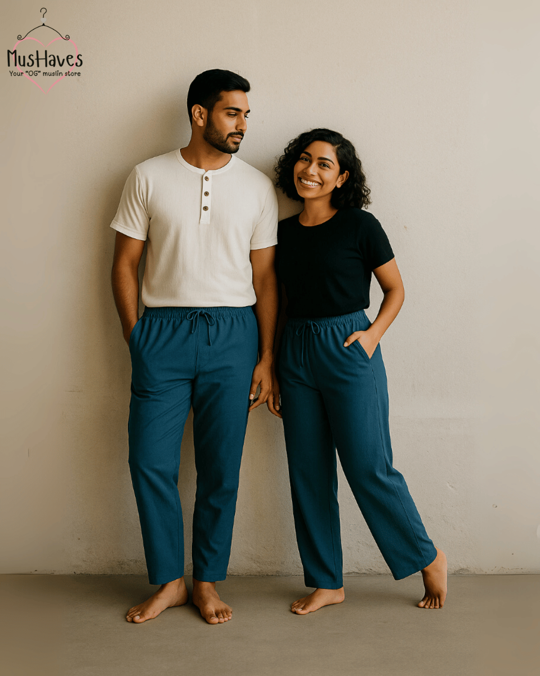 Premium Muslin Bottoms | 100% Organic Cotton | Unisex | Deep Blue