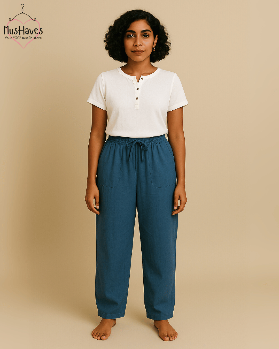Premium Muslin Bottoms | 100% Organic Cotton | Unisex | Deep Blue