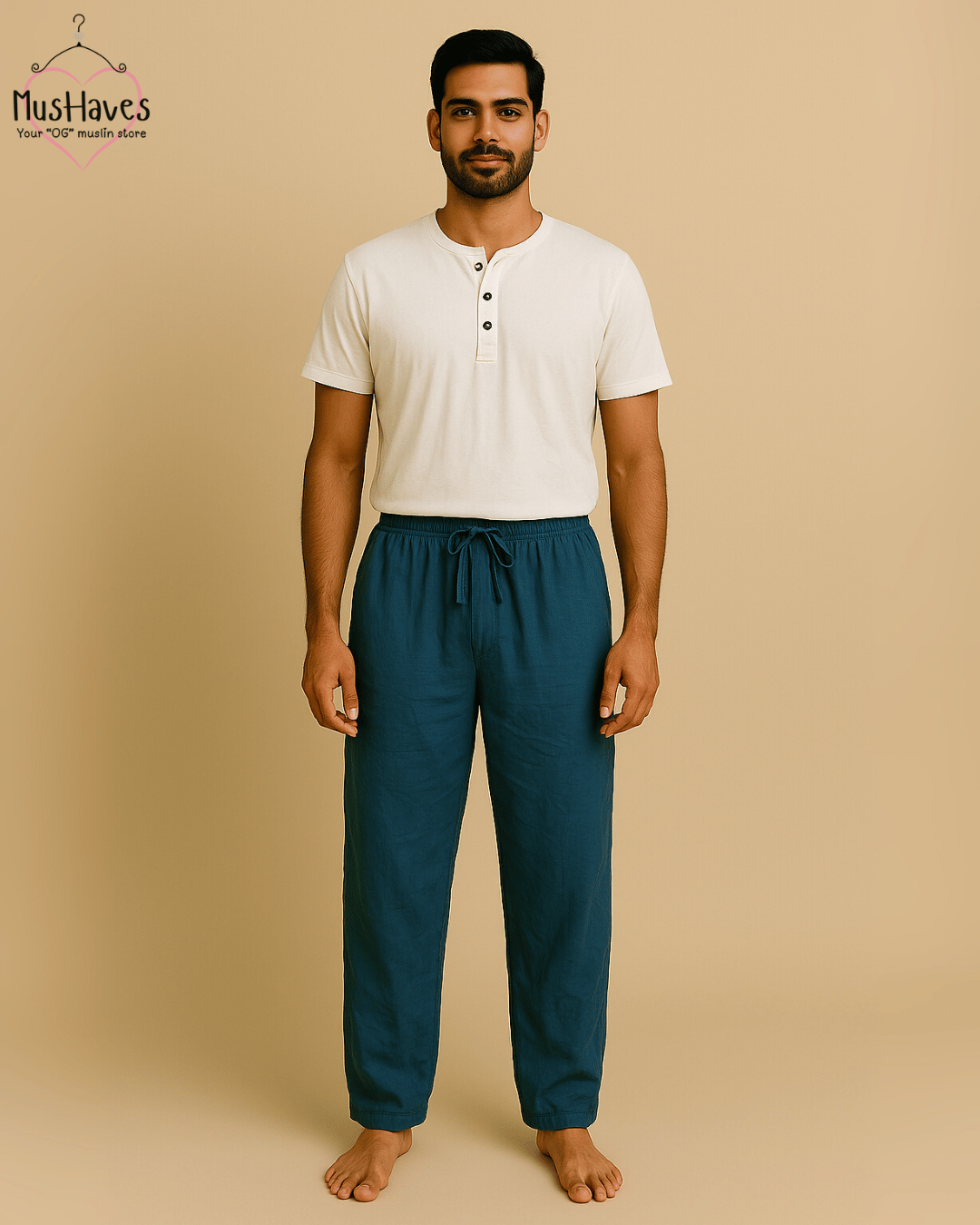 Premium Muslin Bottoms | 100% Organic Cotton | Unisex | Deep Blue