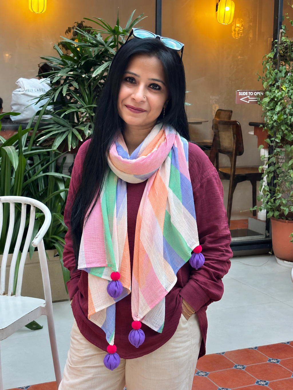 Single Gauze Muslin Stole – Malmal Dupatta with Tassels