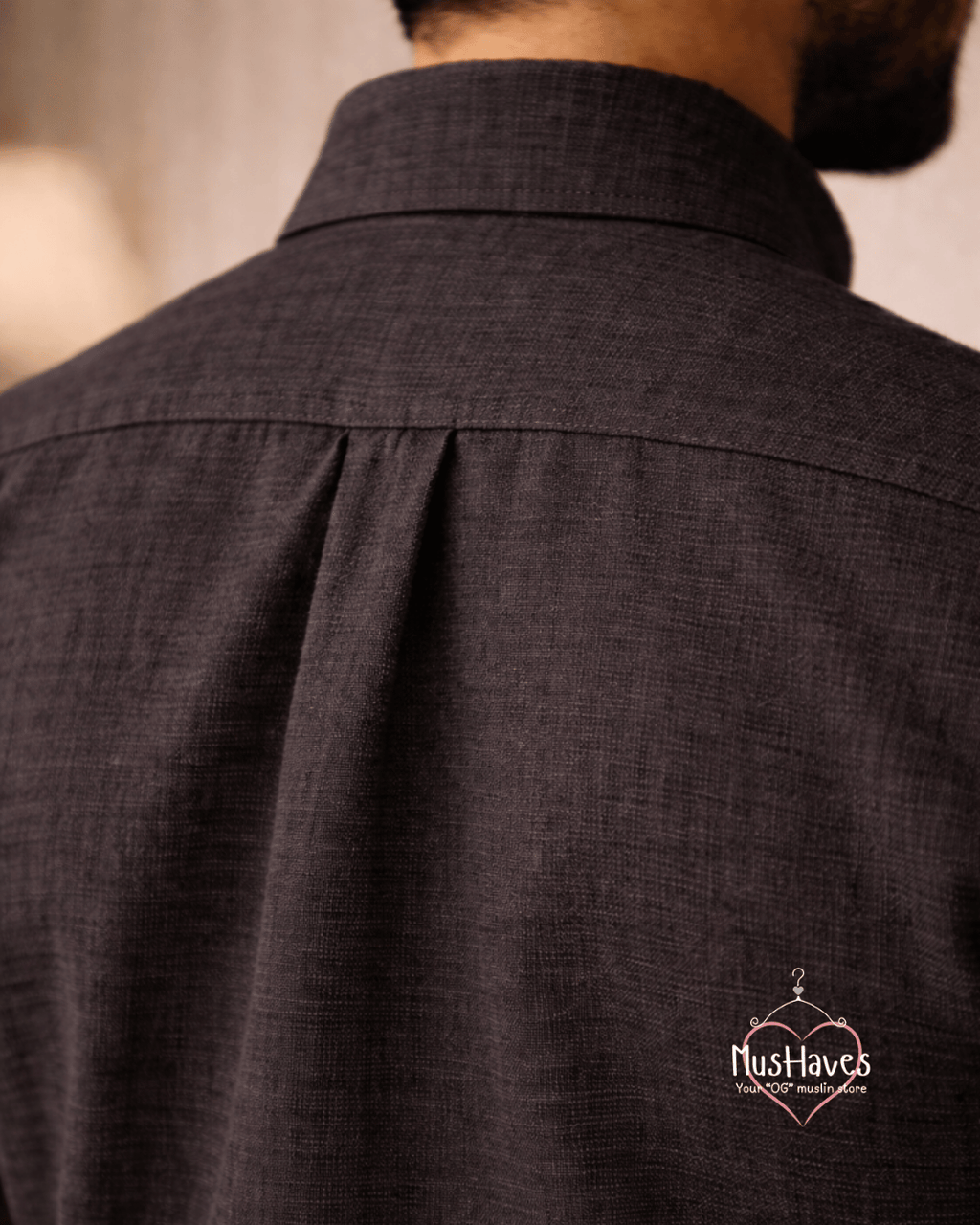 Muslin Oxford Collar Formal Shirt – Charcoal Black