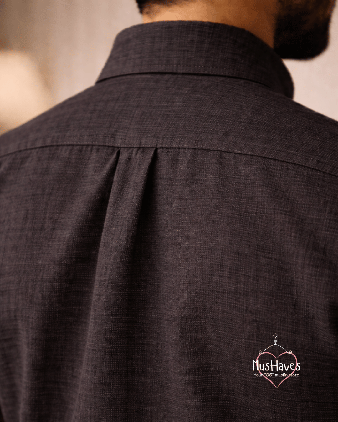 Muslin Oxford Collar Formal Shirt – Charcoal Black